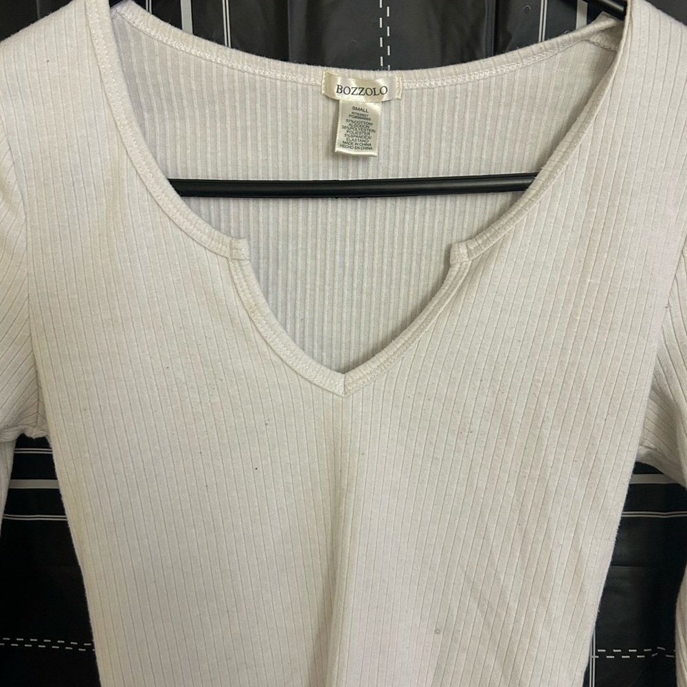 Bozzolo White Ribbed Women's Top